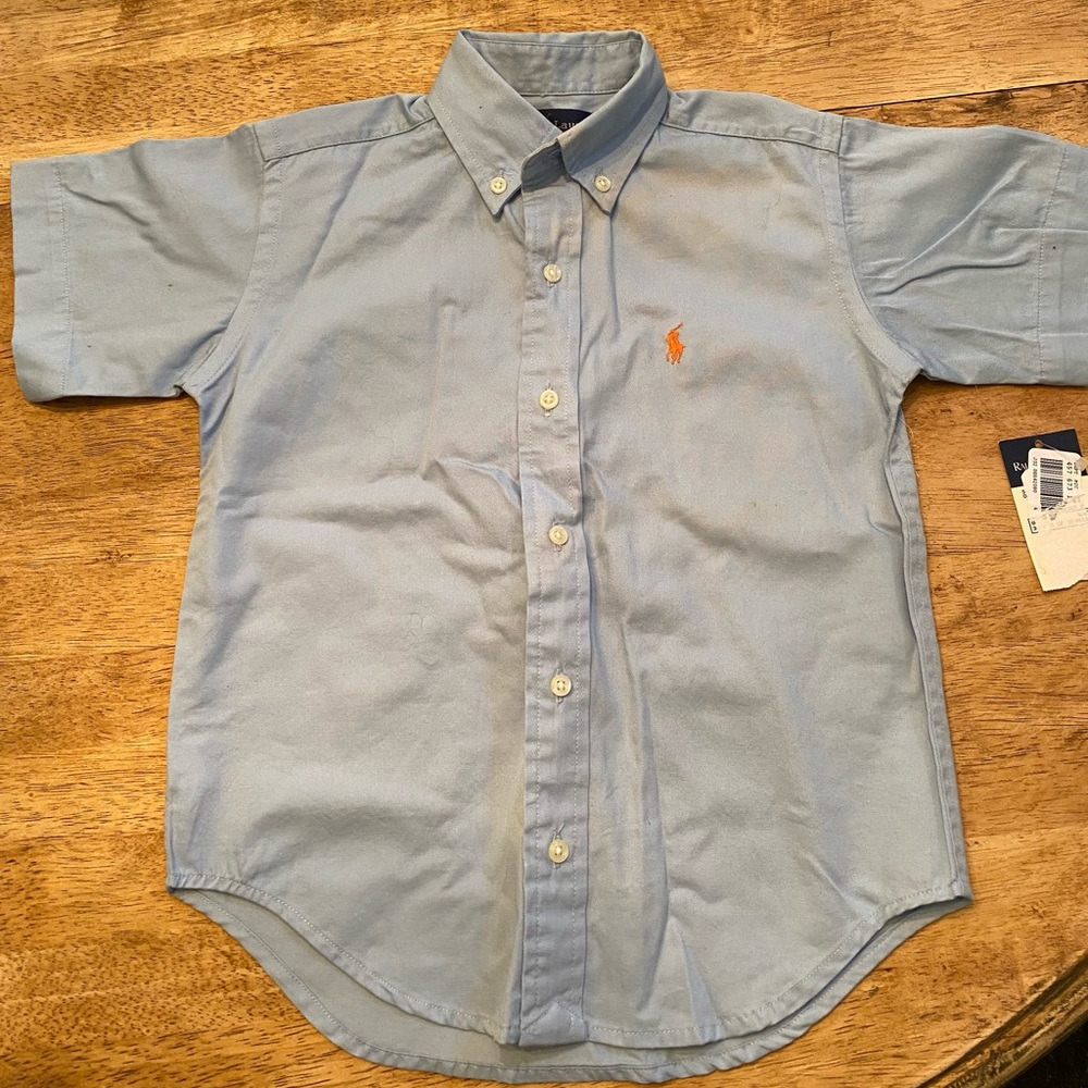 Vintage W/ Tags Polo by Ralph Lauren Boys 4/4T Lt Blue Short Sleeve Button Down‎